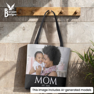 Mom Established Classic Caps Black Photo Tote Bag