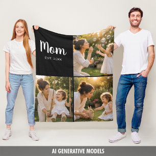 Mom Established Cozy Photo Memory Gift Fleece Blanket