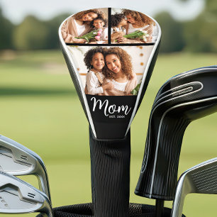 Mom Established Date Bold Script Modern 3 Photo Golf Head Cover