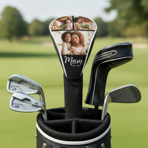 Mom Established Date Bold Script Modern 3 Photo Golf Head Cover