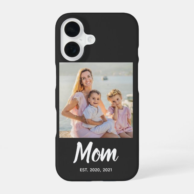 Mom Established Date Photo Script iPhone 16 Case (Back)