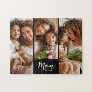 Mom Established Date Script 3 Photo Bold Modern Jigsaw Puzzle
