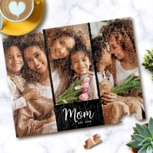 Mom Established Date Script 3 Photo Bold Modern Jigsaw Puzzle
