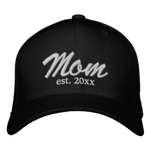 Mom Established date white black custom script  Embroidered Hat