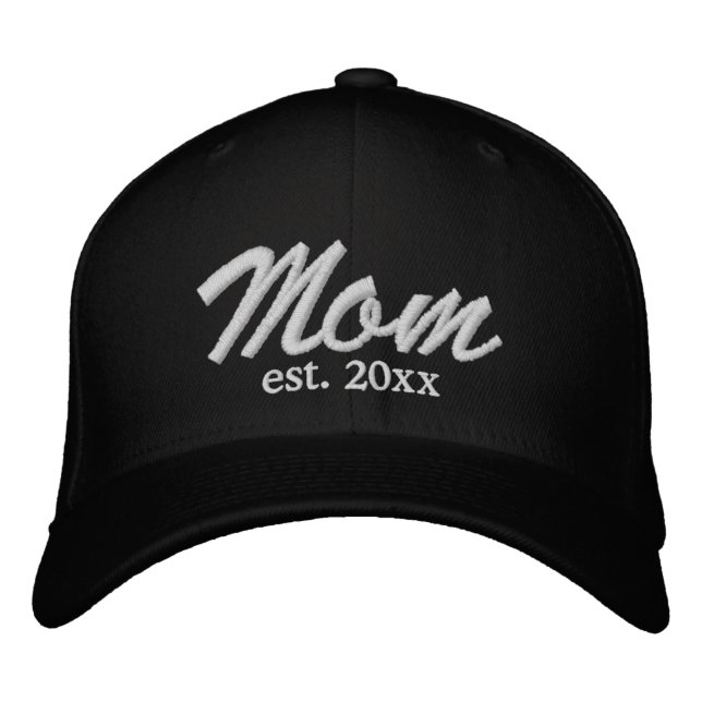 Mom Established date white black custom script  Embroidered Hat (Front)