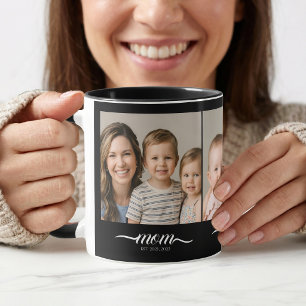 Mom Established Elegan Script Font Black 3 Photo Mug