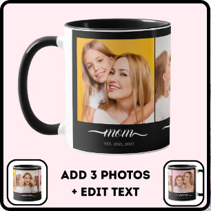 Mom Established Elegan Script Font Black 3 Photo Mug