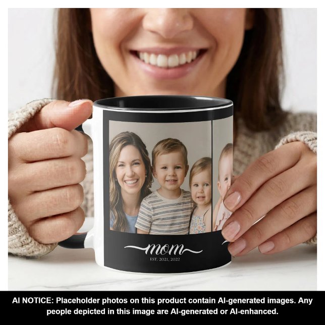 Mom Established Elegan Script Font Black 3 Photo Mug (Creator Uploaded)