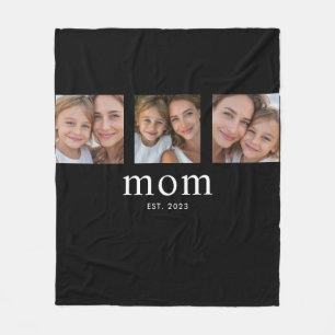 Mom Established Elegant Modern Black 3 Photo Fleece Blanket