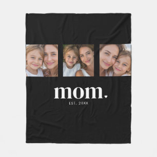 Mom Established Elegant Modern Black 3 Photo Fleece Blanket