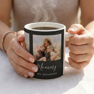 Mom Established Elegant Photo Script Black Coffee Mug