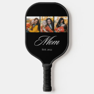 Mom Established Elegant Script 3 Photo Pickleball Paddle
