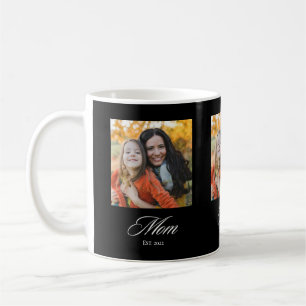 Mom Established Elegant Script Black 3 Photo Coffee Mug