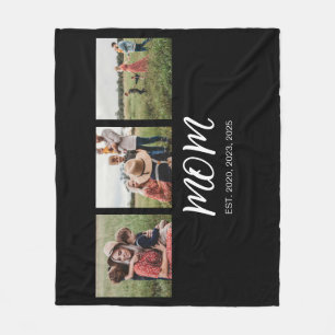 Mom Established Elegant Script Black 3 Photo Fleece Blanket