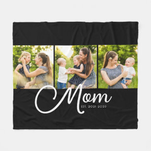 Mom Established Elegant Script Black 3 Photo  Fleece Blanket