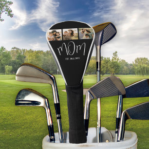 Mom Established Elegant Script Black 3 Photo Golf Head Cover