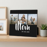 Mom Established Elegant Script Black 3 Photo Plaque<br><div class="desc">Black White Mom Established Script 3 Photo Elegant Modern Design. Customize it. Replace the photos with your own of your kids and change the years to the years you became a mom.</div>