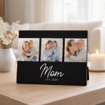 Mom Established Elegant Script Black 3 Photo Plaque<br><div class="desc">Black White Mom Established Script 3 Photo Design. Replace the photos with your own of your kids and change the year to the year/ years you became a mom.</div>