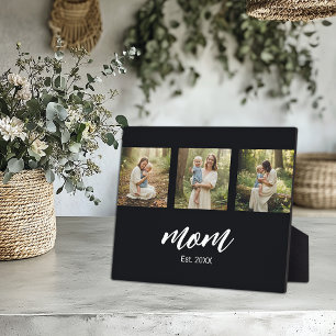 Mom Established Elegant Script Black 3 Plaque