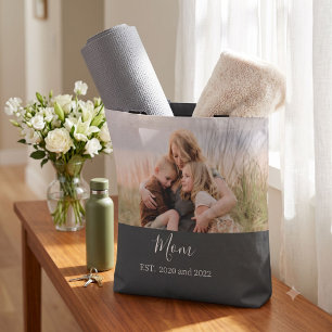 Mom Established Elegant Script Photo Tote Bag