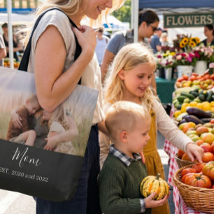 Mom Established Elegant Script Photo Tote Bag