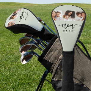 Mom Established Elegant Script Sage Green 3 Photo Golf Head Cover