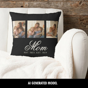 Mom Established Elegant Three Photo Keepsake Throw Pillow
