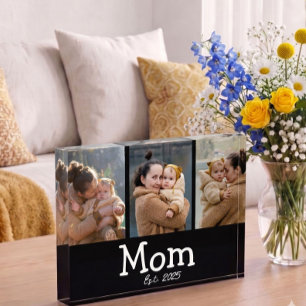 Mom Established Fun Bold Text 3 Photo Black Block