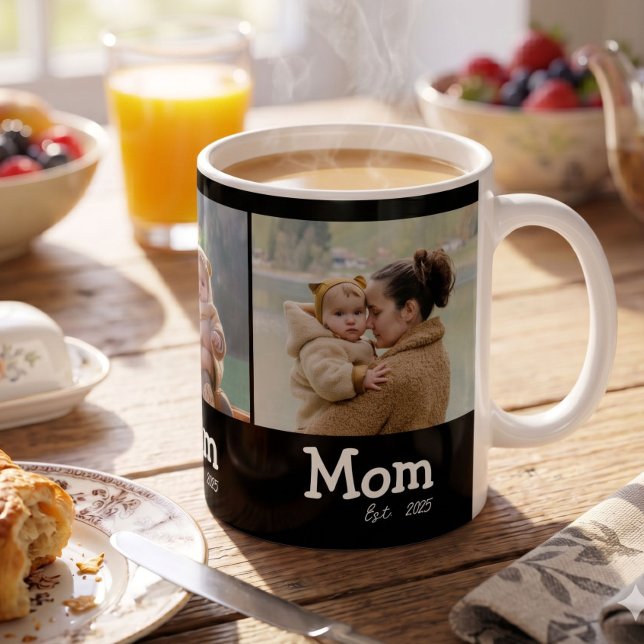 Mom Established Fun Bold Text 3 Photo Black Coffee Mug (Creator Uploaded)