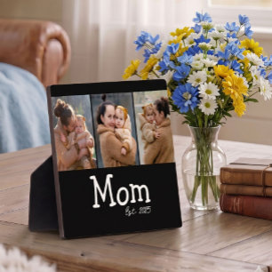 Mom Established Fun Bold Text 3 Photo Black Plaque