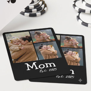 Mom Established Fun Bold Text 3 Photo Black Playing Cards