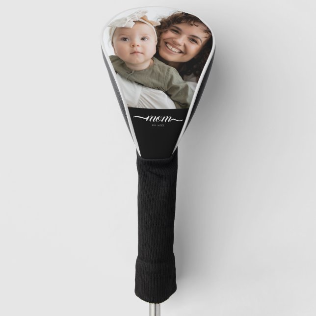 Mom Established Fun Script Photo Custom Golf Head Cover (Front)