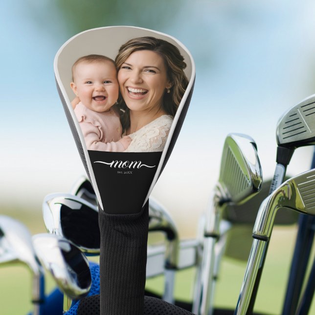 Mom Established Fun Script Photo Custom Golf Head Cover (Creator Uploaded)