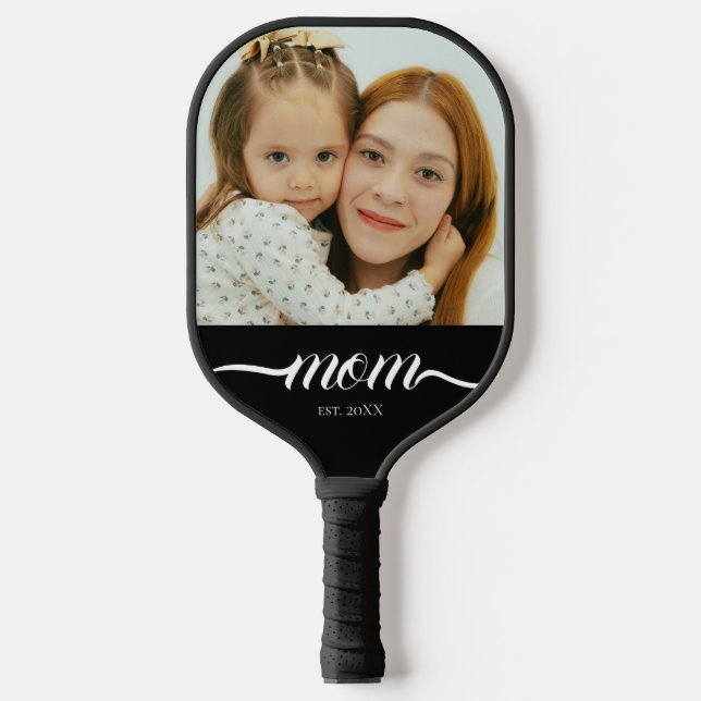 Mom Established Fun Script Photo Custom Pickleball Paddle (Front)