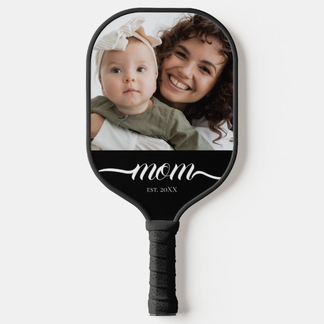 Mom Established Fun Script Photo Custom Pickleball Paddle (Front)