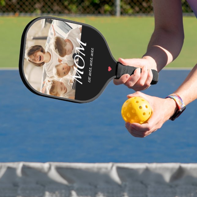 Mom Established Fun Script Photo Heart Pickleball Paddle (Insitu)