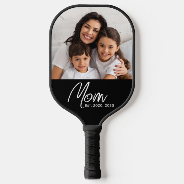 Mom Established Fun Script Photo Pickleball Paddle (Front)