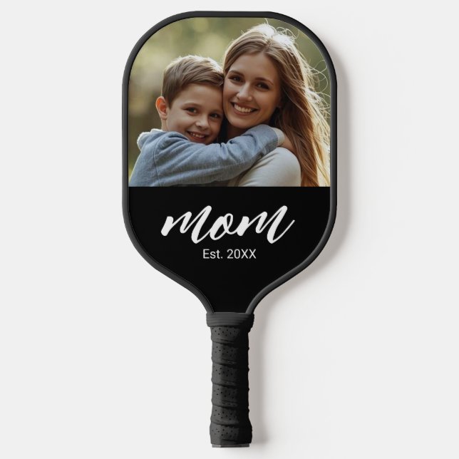 Mom Established Fun Script Photo Pickleball Paddle (Front)