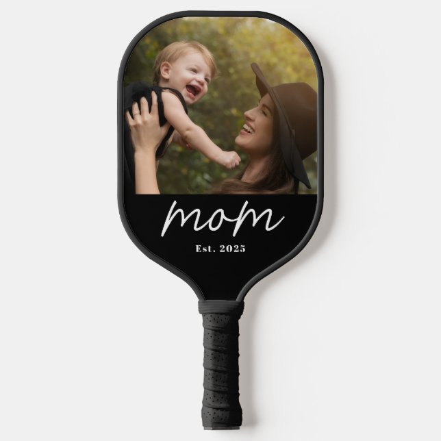 Mom Established Fun Script Photo Pickleball Paddle (Front)