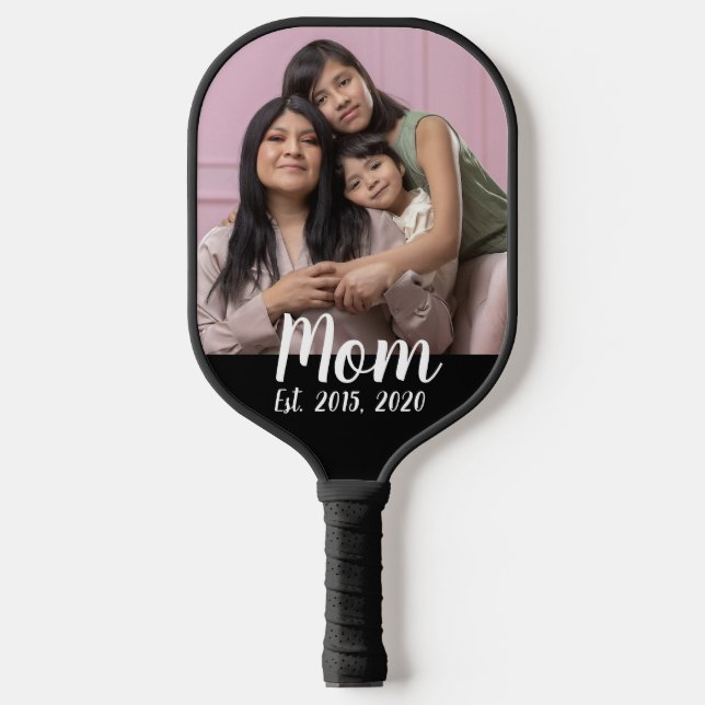 Mom Established Fun Script Photo Pickleball Paddle (Front)