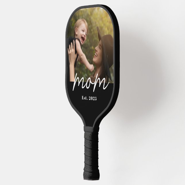 Mom Established Fun Script Photo Pickleball Paddle (Left)