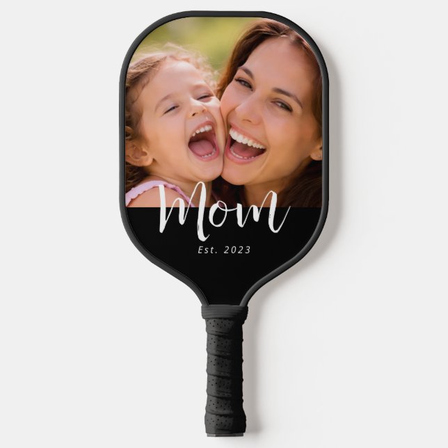 Mom Established Fun Script Photo Pickleball Paddle (Front)