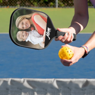 Mom Established Fun Script Photo Pickleball Paddle