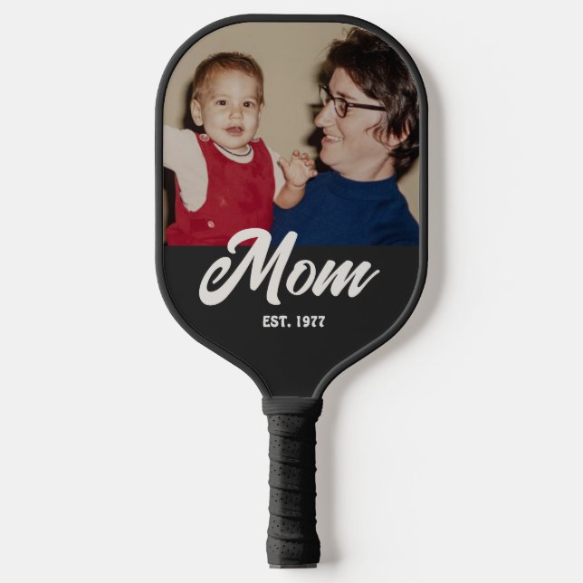 Mom Established Fun Script Photo Pickleball Paddle (Front)
