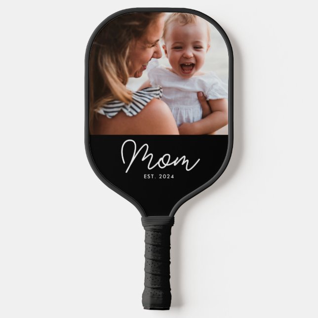 Mom Established Fun Script Photo Pickleball Paddle (Back)