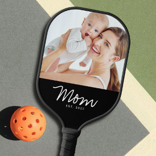 Mom Established Fun Script Photo Pickleball Paddle