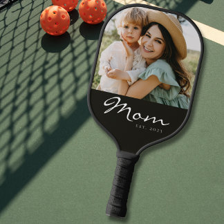Mom Established Fun Script Photo Pickleball Paddle