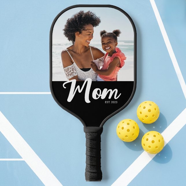 Mom Established Fun Script Photo Pickleball Paddle (Mom Established Fun Script Photo Pickleball Paddle)