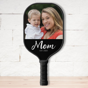Mom Established Fun Script Photo Pickleball Paddle