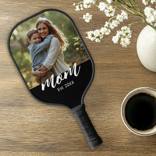 Mom Established Fun Script Photo Pickleball Paddle